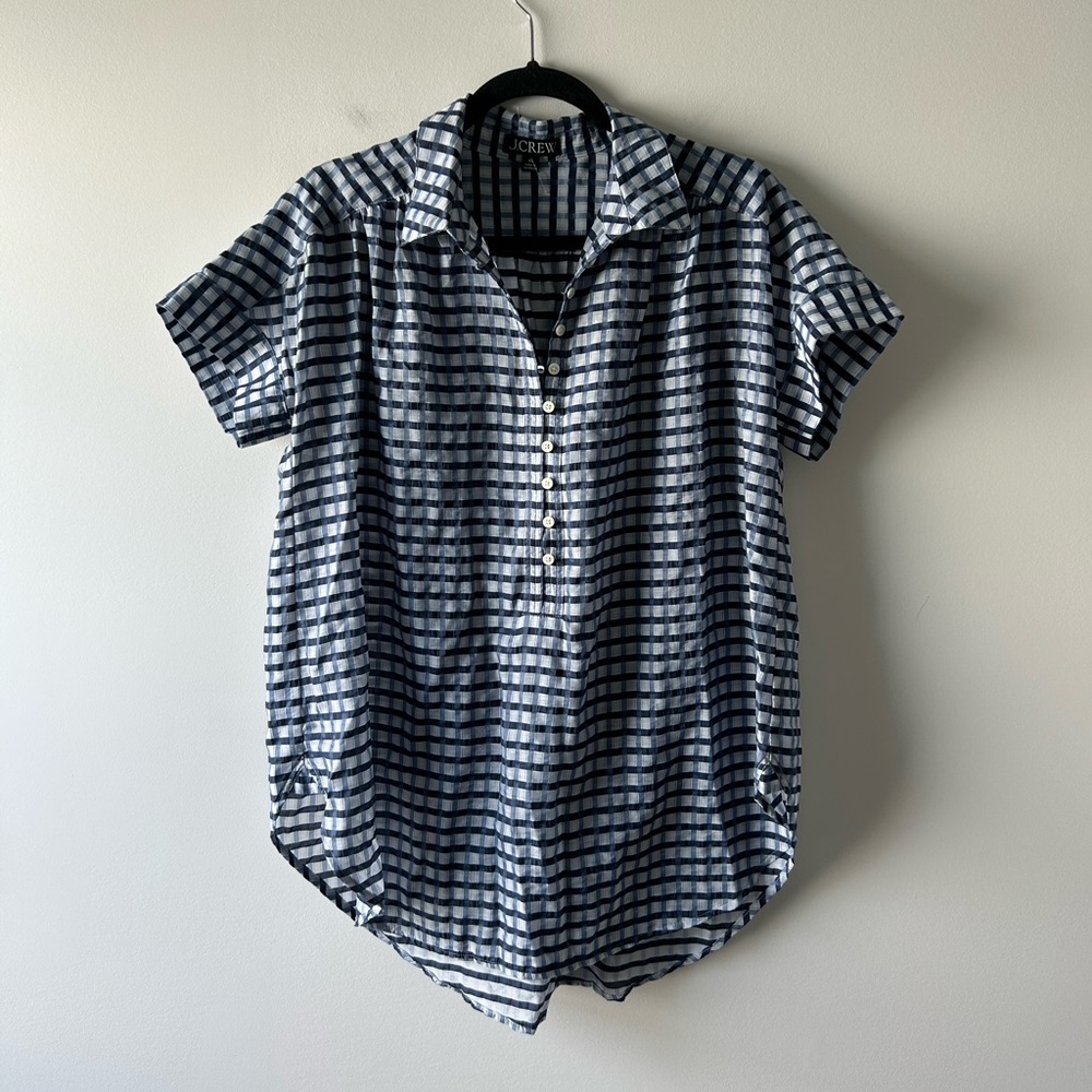 J. Crew blue and white checked short sleeve top
